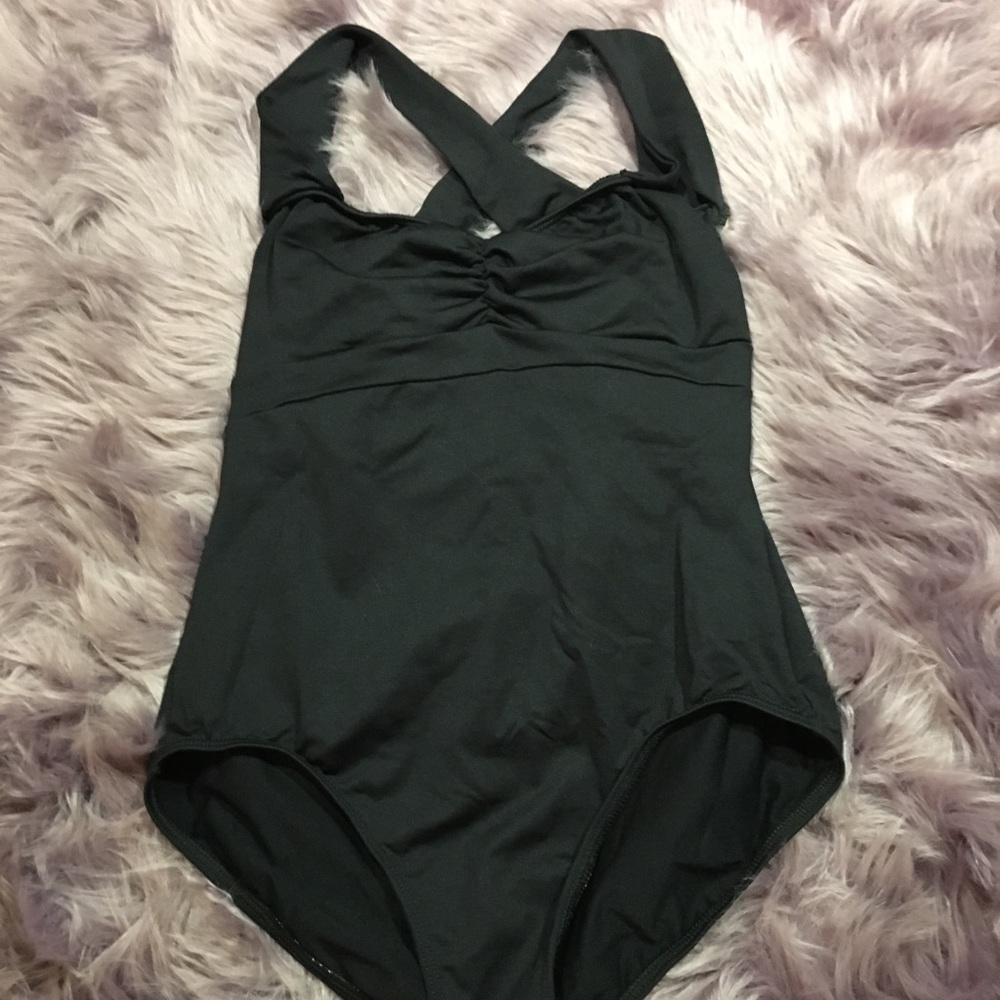 Black cross top v neck leotard